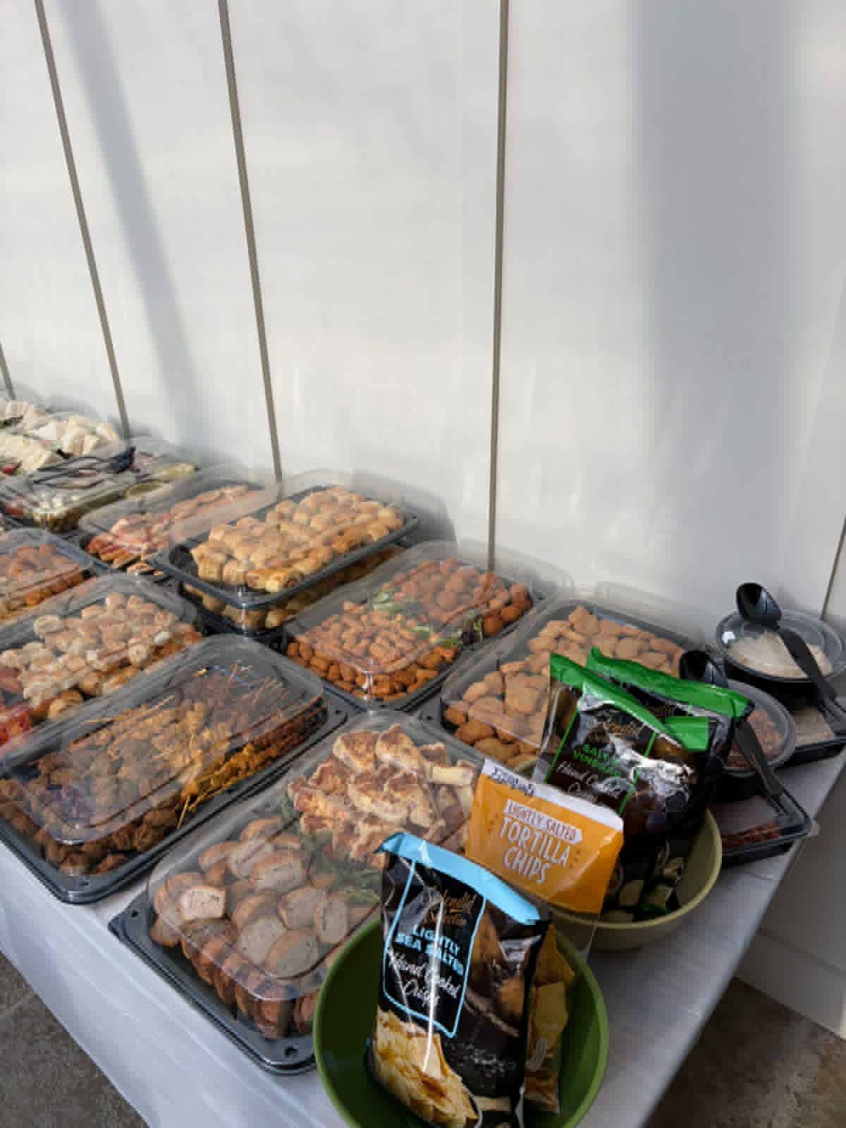 Hot finger food platters with dips and tortilla chips